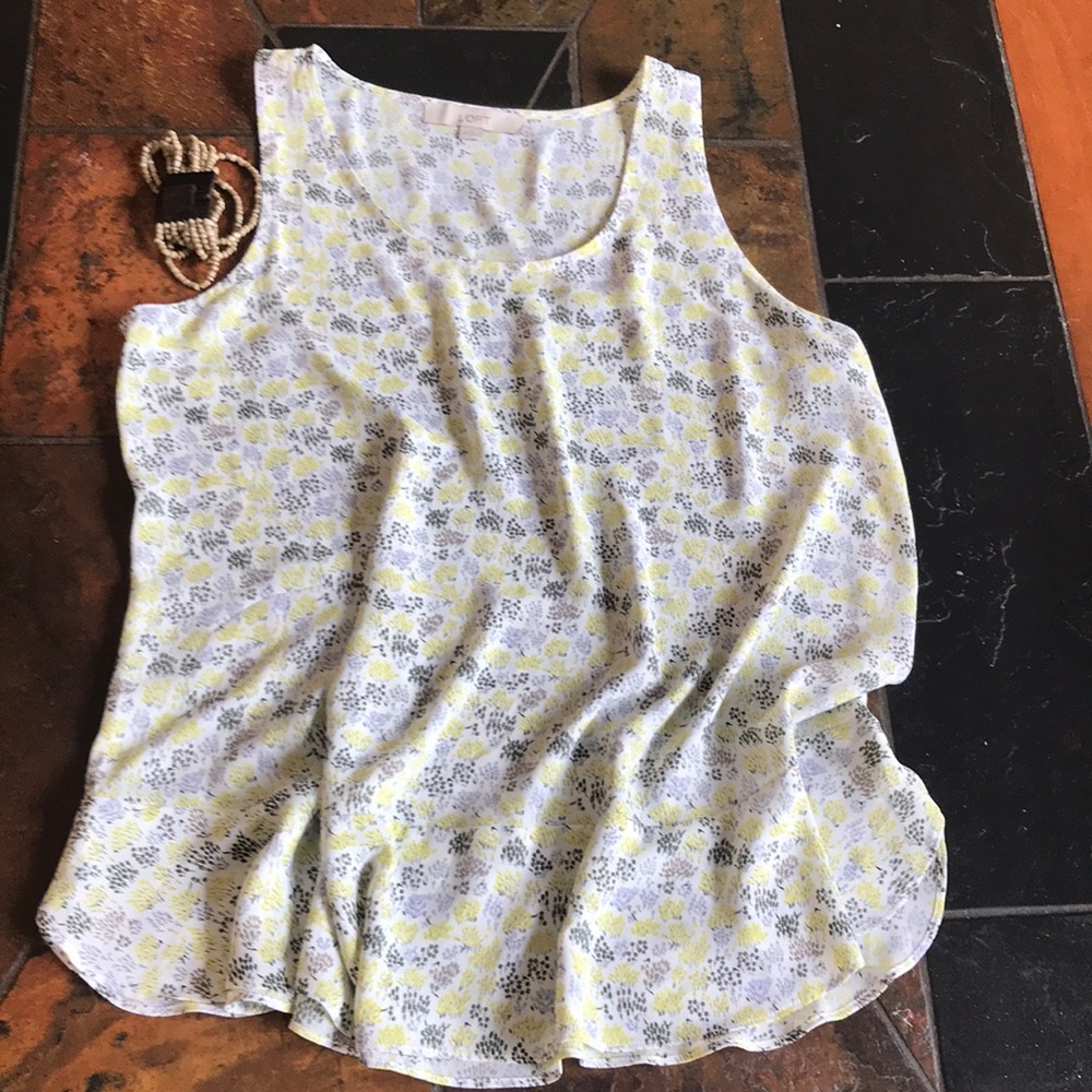 Loft m flowing tank foral yellow green tan blue